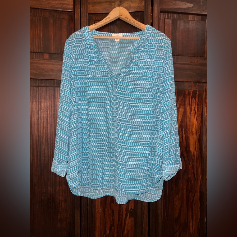Caslon Teal‎ Geometric Women's Blouse size L